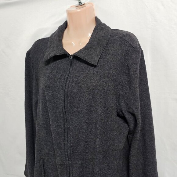 Eileen Fisher Full Zip 100 Wool Jacket Women Size 1X Dark Gray Pockets - Picture 2 of 14